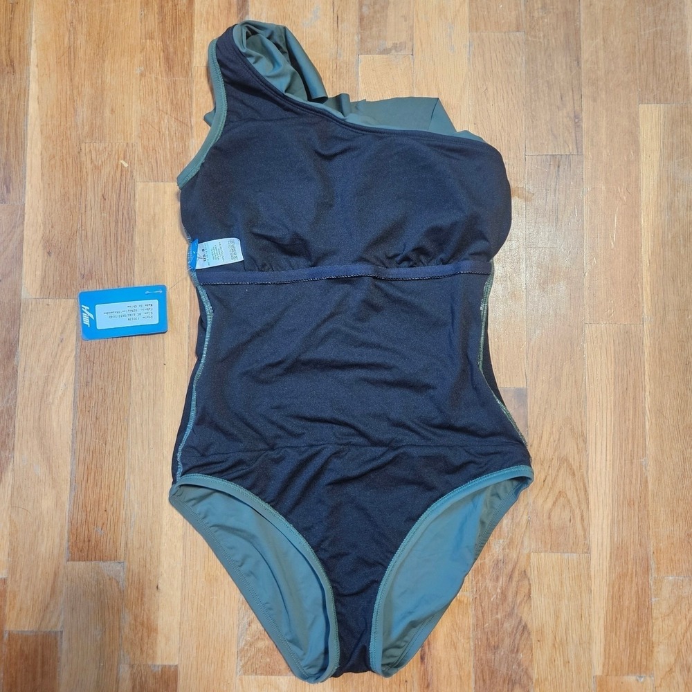 Hilor Green One Piece Swimsuit Ruched Feminine Ruffle Tummy Control Womens 8 NWT - Picture 6 of 10